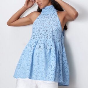 ZARA thick lace peplum top baby blue size S